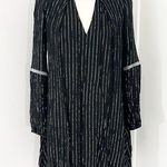 Chelsea and Violet  Small Black, Silver Beaded Keyhole Neckline Long Sleeve Dress Photo 0