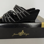 Joan Boyce Heels Rhinestone Glitter Heel Slide Neutral Party‎ Casual Size 8 Wide Black Photo 0