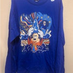 Disney Sorcerer Mickey Fantasia Long Sleeve Blue Graphic T-Shirt Photo 0
