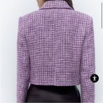 ZARA  FITTED CROPPED TEXTURED BLAZER Weave Tweed Purple/Black/White Size XL NEW Photo 5