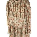 Nasty Gal Mini Dress High Neck Open Back Long Sleeve Polka Dot Floral Beige 6 Photo 0