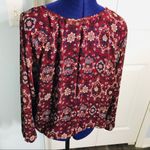 Chloe K Boho Paisley Floral Maroon Red V Neck Long Sleeve Peasant Blouse Size XL Photo 7