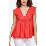 Lucky Brand  Poppy Red Eyelet Sleeveless‎ Summer Babydoll Top Blouse Size S NEW Photo 1