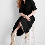 Future Collective Women's Collared Long Sleeve Smocked Midi Shirtdress -  Black Photo 2