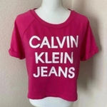 Calvin Klein Jeans White logo cropped sweatshirt womens size Lg Photo 0