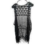 India Boutique Black Crochet Woven Vest With Bottom Fringe Size undefined Photo 3