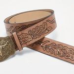 Western Bull Head Buckle Plus Size Belt Vintage Style Faux Leather Embossed 1XL‎ Brown Photo 11