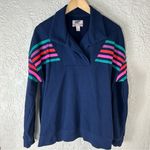 Lands' End Land’s End Serious Sweats Striped Long Sleeve Collared Pullover Sweatshirt Photo 0