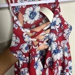 Monteau  Red Floral Lace-Up Deep‎ V-neck Ruffle Sleeveless Blouse M Photo 5