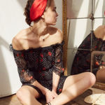 The Kooples  Popi Pop Floral Chiffon Lace Trim Off Shoulder Dress Size 3 Large Photo 0