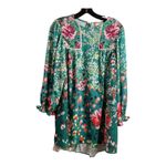 Umgee  USA Floral Green Long Sleeve Crochet Inset Tunic Dress Sz S Photo 2