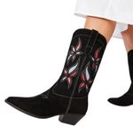 JustFab Cowgirl Boots Black Vegan Suede Western Mid Calf Floral Detail Women’s 9.5 NEW Photo 1