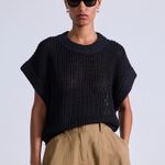 Vince . linen sweater vest tunic ribbed open knit top short sleeve crew neck Photo 1