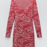 ZARA JACQUARD MINI LONG SLEEVE KNIT DRESS RED/WHITE SIZE M NEW Photo 7