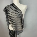 Vintage Scarf Black Sheer Stripes Gold Thread Women Elegant Dressy Retro Nylon Photo 10