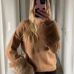 Fur Sleeve Sweater Tan Photo 1