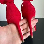 Aquazzura Lipstick Red Suede Leather Bow Tie Deneuve Pump 85 mm Size 37.5 USA 7 Photo 6