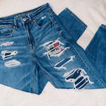 American Eagle  Mom Straight Jean Plaid Patch Sz 6 Photo 0