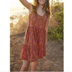 Toad&Co Sunkissed Sunsana Sleeveless Tiered Mini Dress Taffy Micro Floral Print Red Size L Photo 1