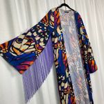 Nasty Gal  Blue&Purple Butterfly Print Fringe Open Front Duster Kimono Sz.4 Photo 4