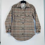 Joie  Plaid Wool Blend Shacket Fall Jacket Button Down Tan Brown Check Small Photo 8