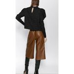 ZARA  Black Floral Textured Ruched Puff Long Sleeve Crew Neck Blouse Top Size S Photo 3