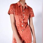 Alexis Pennie Velour Romper in Coral Orange Button-Up Romper Size Small Photo 0