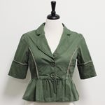 Elevenses Green Army Olive Button Ruffle Puff Jacket Blouse Size 8 Photo 0