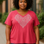 Lane Bryant Womens Top Size 26 28 Salmon Bling Neckline Decoration Short Sleeve Photo 0
