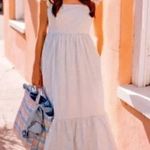 Gal Meets Glam NWT  Jasmine Blue Striped Ruffle Tiered Maxi Dress Photo 0