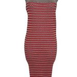 Paco Rabanne Strapless Stripe Knit Bodycon Dress Back Buttons Cotton Jacquard XS Red Photo 0