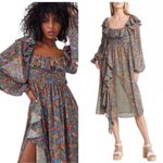 For Love & Lemons  Brittany Ditsy Blue Black Floral Long Sleeve Midi Dress NWT XL Photo 1