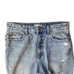 ZARA Women’s 8 High Rise Ripped Mom Jeans Blue Distressed Denim Relaxed Fit Photo 9