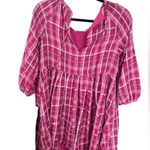 Madewell Plaid Shirred Babydoll Mini Dress Pink Photo 3