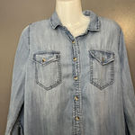 BDG  Shirt Womens Small Blue Lyocell Chambray Button Front Tunic Top Embroidered Photo 0