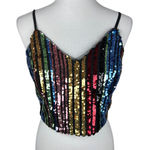 AQUA  Sequin Stripe Crop Top V Neck Spaghetti Strap Black Women's Size M Photo 0