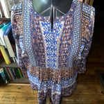 Daniel Rainn  blue Scandinavian split neck artsy PS peasant blouse Photo 0