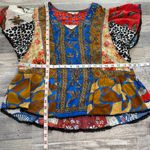 John Mark  Colorful Mixed Print Peplum Top Flutter Sleeve N4 Photo 3