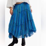 Free People  Ember Tiered Stripe Midi Skirt in blue marina Small $128 Photo 3