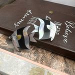 Vintage 80s Mother of Pearl Fish Earrings Black Photo 1