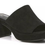 mix no. 6 Black Platform Mule Heels Size 6 Retro 90s Style Faux Suede Feel EUC Photo 0