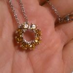 Yellow Swarovski Crystal Sterling Silver Circle Pendant Stainless Steel Necklace Photo 8