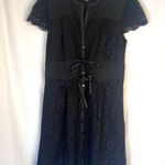 OC by OC Black Lace Button Front Satin Panel & Ribbon Ties Detail 8 Photo 10