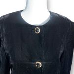 Vintage Black Velvet Cropped Collarless Jacket Gold Button Glam Size 8 Elegant Photo 4