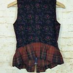 Handmade Womens Vest XS Orange Tartan Plaid Front Zipper Ruffle Peplum Grunge Y2K Handmad Photo 1