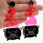 Witches Cauldron Earrings, Halloween Earrings, Witch Earrings, Novelty Earrings Pink Photo 0
