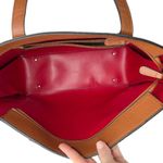 Faux Leather Brown Double Handle Red Lined Tote Bag Purse Photo 10