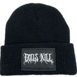 Dolls Kill  Knit Beanie Hat Black Goth Punk Lolita Death Metal Spell Out Patch Photo 0