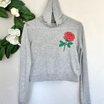 Rose Floral Decal Gray Long Sleeve Crop Hoodie S Photo 2