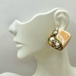 Square faux pearl rhinestone peach earrings Orange Photo 0